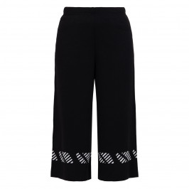 Gaia Life Knitted Black Cropped Trousers Intarsia Hem  - Plus Size Collection