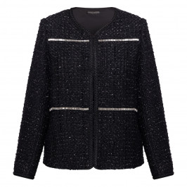 Marina Rinaldi Embellished Yarn-Dyed Jacket Black  - Plus Size Collection