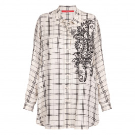 Marina Rinaldi Embroidered Check Shirt Cream  - Plus Size Collection