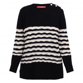 Marina Rinaldi 100% Virgin Wool Striped Sweater Black - Plus Size Collection