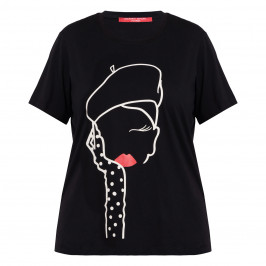 Marina Rinaldi Printed Cotton T-Shirt Black - Plus Size Collection