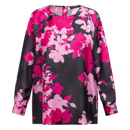 Marina Rinaldi Pure Silk Twill Printed Tunic Black and Pink  - Plus Size Collection