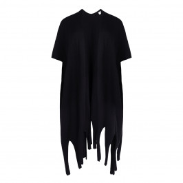 Noen Knitted Fringed Cape Black  - Plus Size Collection