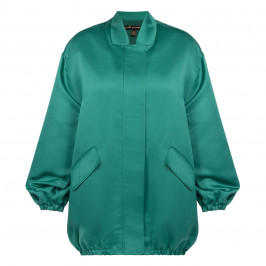 Yoek Green Satin Long Bomber Jacket - Plus Size Collection