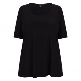 Yoek Cap Sleeve Satin Jersey Top Black  - Plus Size Collection