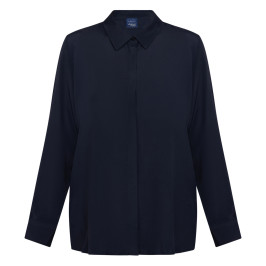 Persona by Marina Rinaldi Silk Blend Crepe de Chine Shirt Navy  - Plus Size Collection